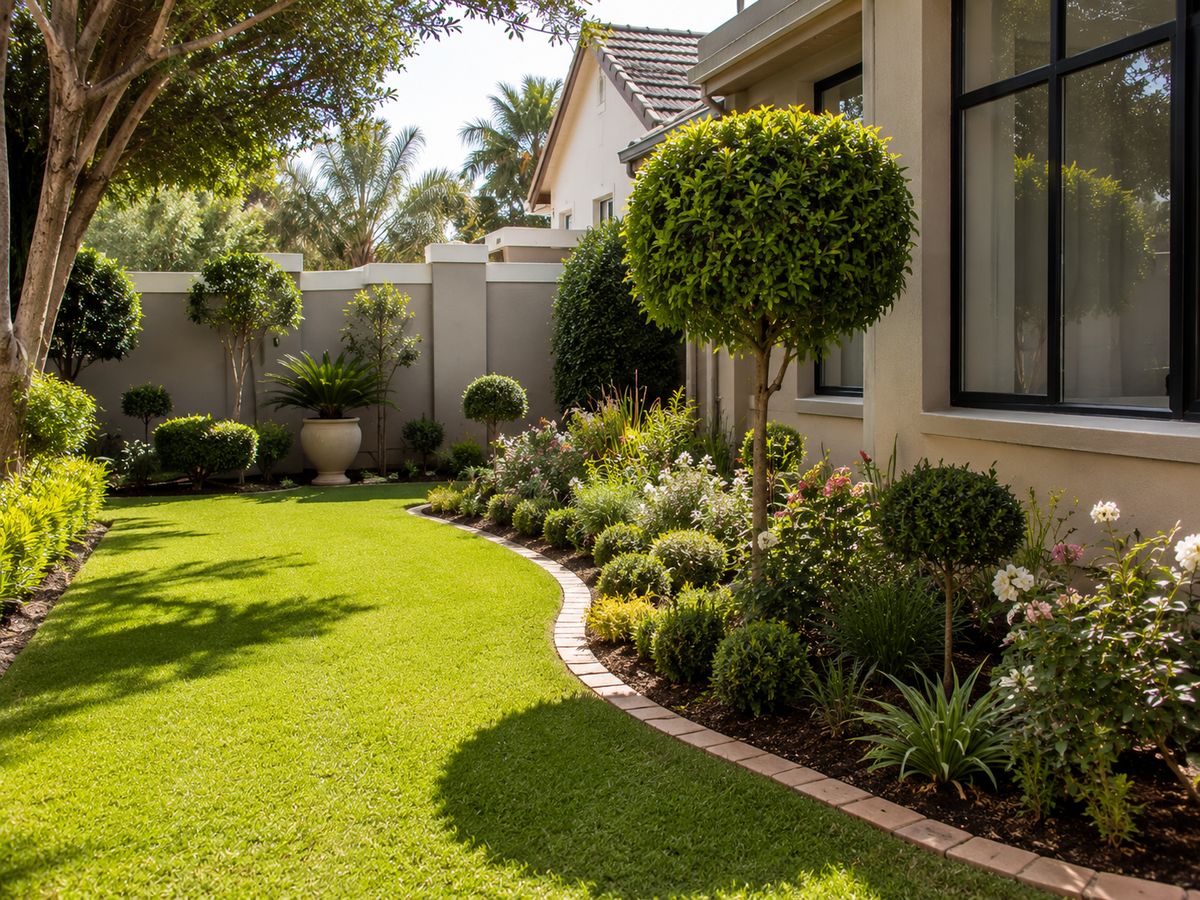 Neat garden maintenance or freshly serviced residential garden